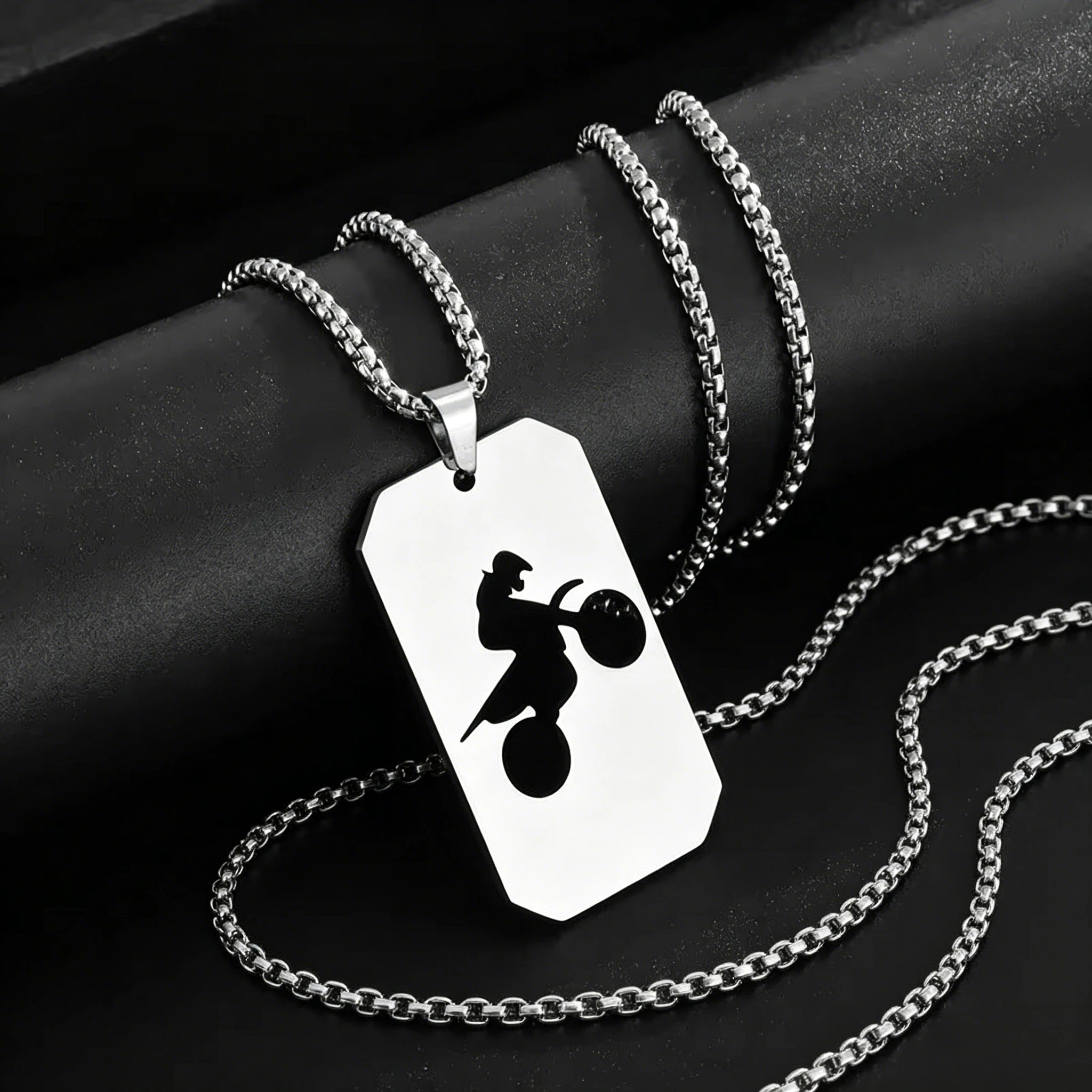 Motorcycle Rider Pendant Necklace For Men Stainless Steel Cool Silver Color Box Chain Fashion Streetwear Hip Hop Jewelry Gifts