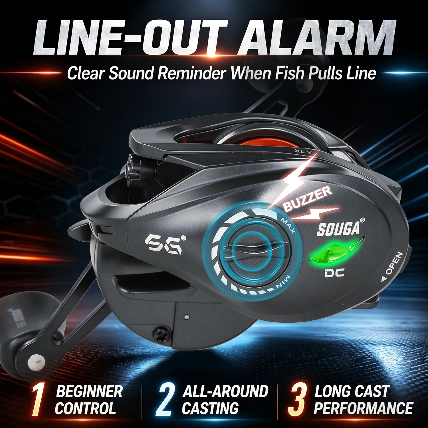 SOUGAYILANG ORG‑DC Baitcasting Reel iDC Electronic Brake 8+1BB 8kg Drag Line‑out Alarm Lightweight Fishing Reel Fresh Seawater
