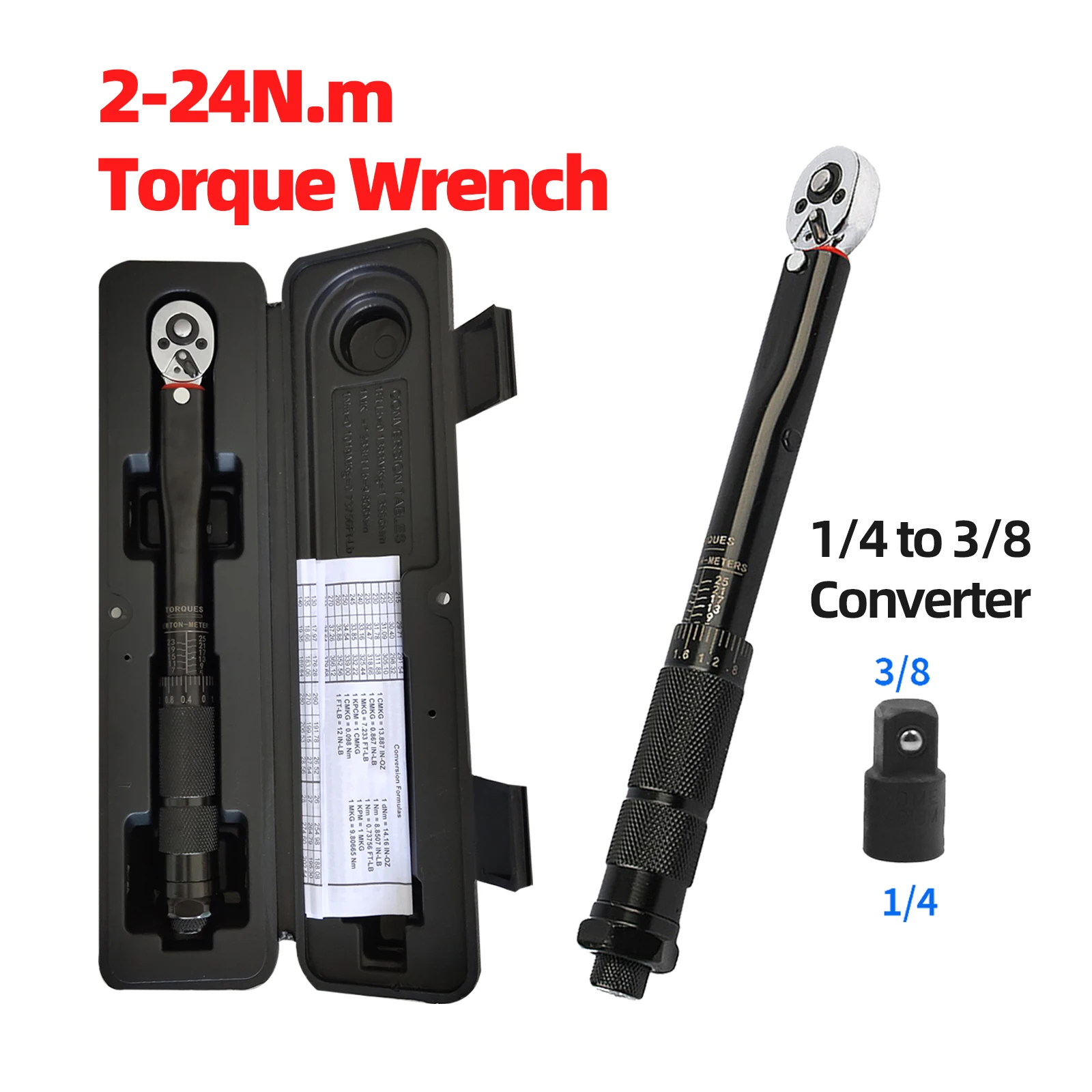 1/4'' Torque Wrench 2-24Nm Bicycle Torques Key Precise Reversible Ratchet Head Professional Automotive Car Bike Disassembly Tool