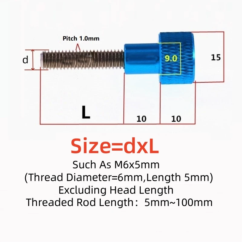 1/2pcs Aluminum alloy Step Head Thumb Screw M6 colourful Stainless Steel Threaded Rod Hand tighten Screw Bolt For Computer Case