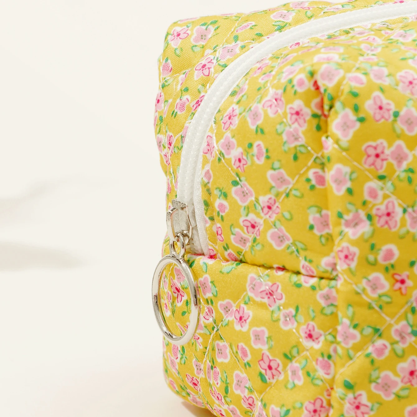 Bolsa cosmética com estampa floral com fecho zíper, Bolsa de maquiagem para mulheres, portátil para batom, viagem, capacidade