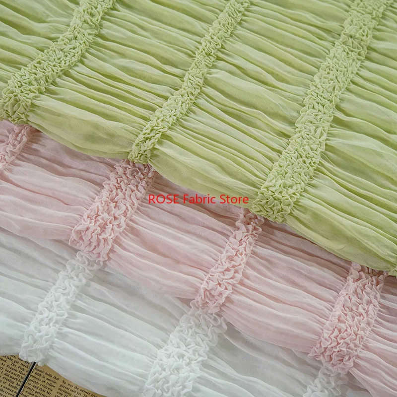 Striped Pleated Elastic Chiffon Fabric Shirt, Wedding Dress, Spring Summer Dress, Dress Show, fashion dress fabric
