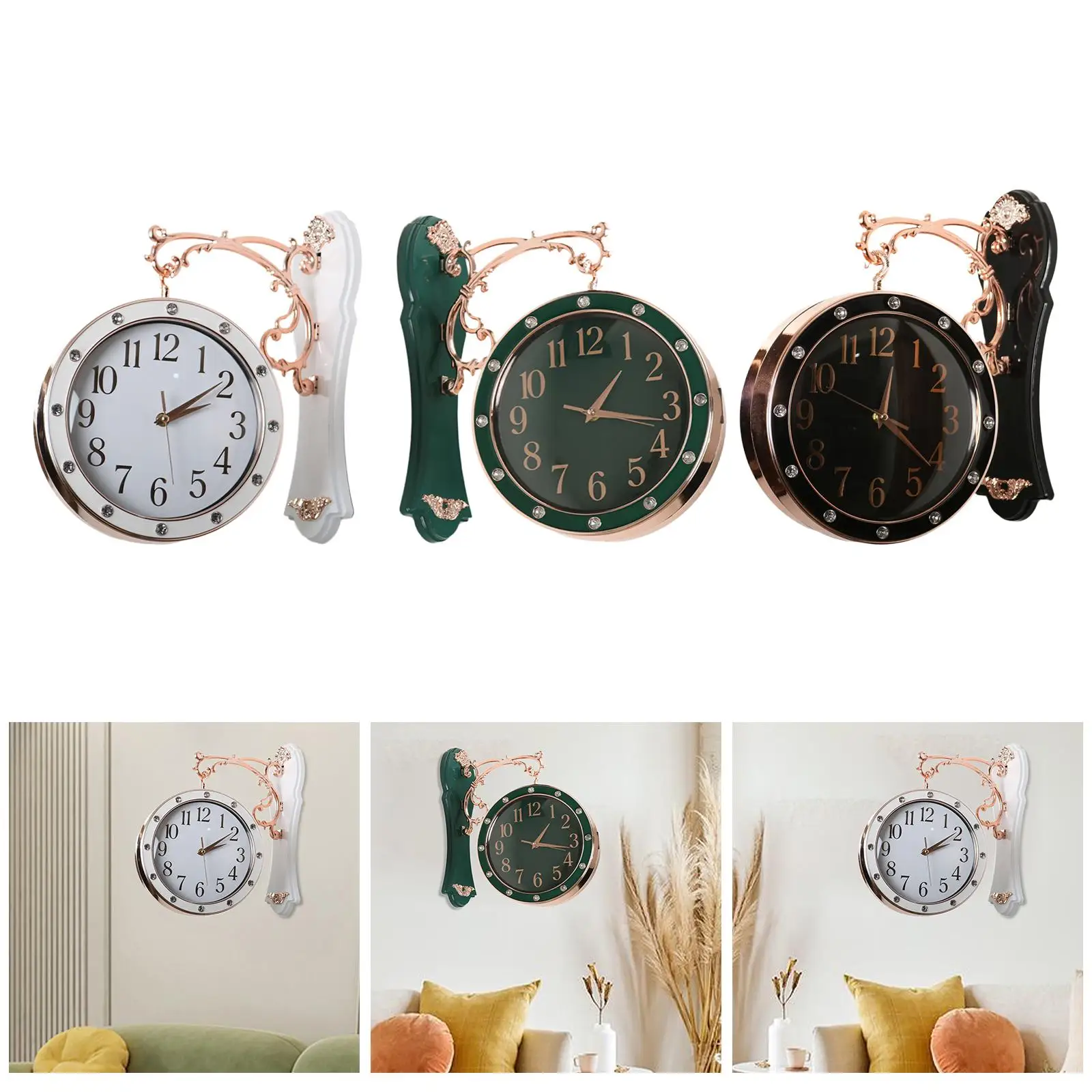 

Double Side Wall Mounted Clock Retro Design for Bedroom Living Room Bathroom