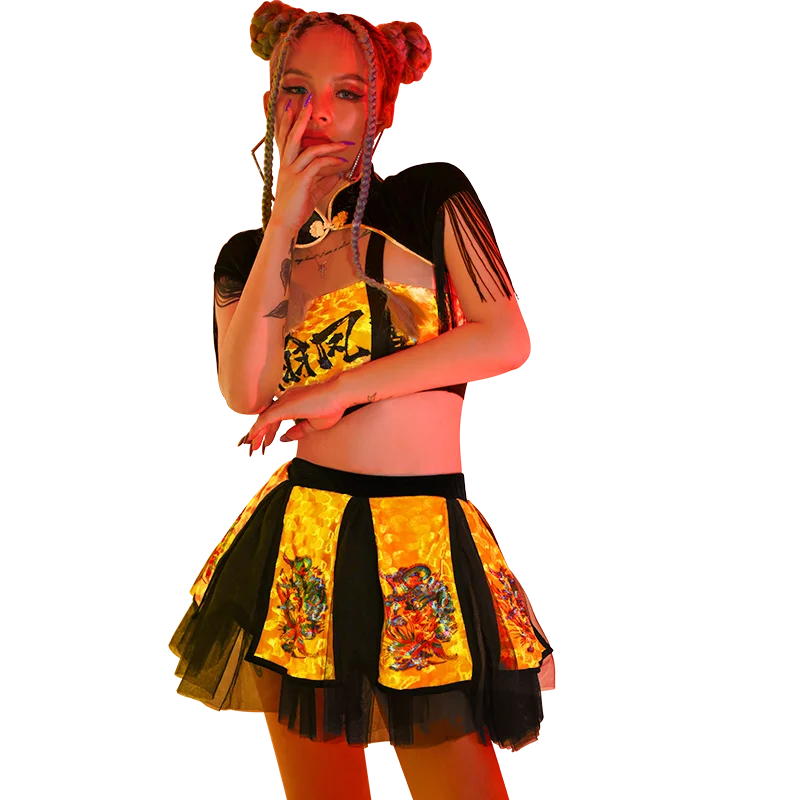 ชุดเต้นแจ๊สผู้ใหญ่ผู้หญิงเซ็กซี่ไนท์คลับโกโกส ดีเจเสื้อผ้าสไตล์จีนนักร้องการแสดงสวมใส่ปาร์ตี้เวทีชุด BL5268