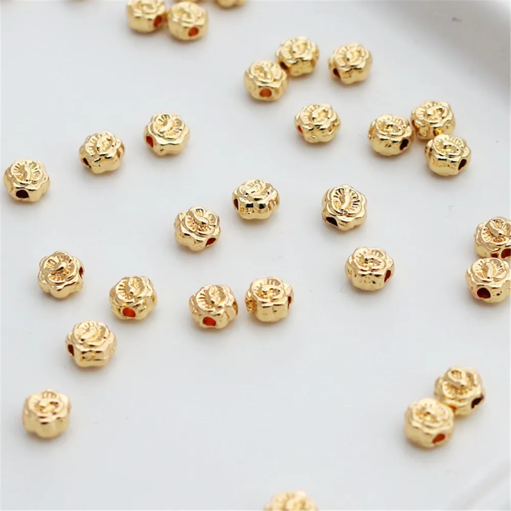 50pcs 14K Gold-coated Double-sided Floret with 5mm Through-hole Beaded Accessories, DIY Handmade Materials with Beads