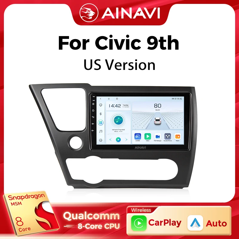 

Ainavi Car Multimedia Player For Honda Civic 9 9th US Sender Coupe Qualcomm wireless Carplay Android Auto 4G Wifi 2din