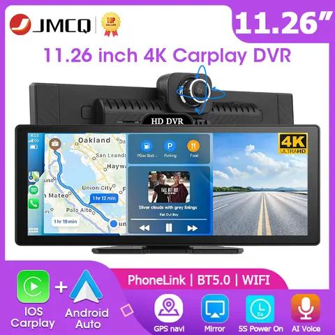 11.26 인치 대시 캠 4K 자동차 DVR 무선 CarPlay 및 안드로이드 자동 GPS 네비게이션 블루투스 오디오 대시 보드 듀얼 렌즈 비디오 레코더 ﻿