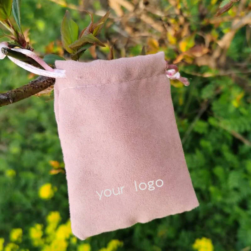 Pink Suede Gift Bags 5x7cm 7x9cm 8x10cm 9x12cm Custom Jewelry Logo Dust Sack Makeup Packaging Pouches