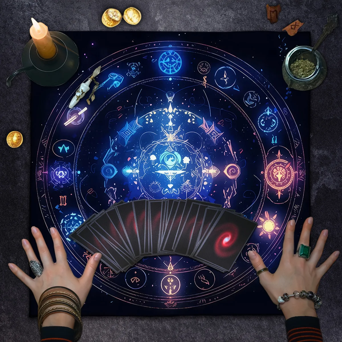 50/75/110/137cm Divination Tarot Tablecloth Cosmic Star Astrology Decorated Altar Cloth Rune Oracle Board Game Polyester Mat