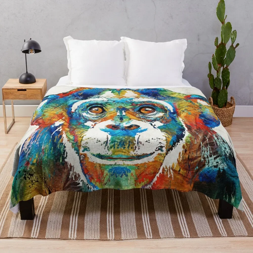 

Colorful Chimp Art - Monkey Business - By Sharon Cummings Throw Blanket Thermals For Travel anime Soft Plaid Blankets