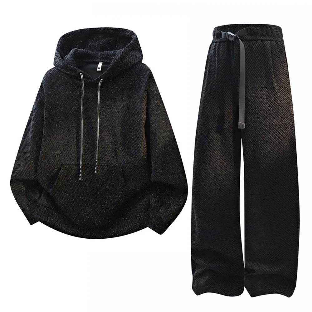 

Fashion Men's Set Oblique Tie Dye Striped Hoodie 2025 Spring Autumn New Loose Drawstring Hooded Tracksuit Elastic Pants Male Set