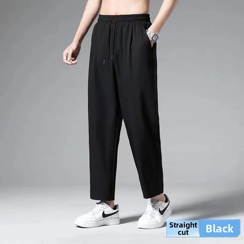 Plones de seda de hielo para hombre, estilo coreano, modernos, drapeados, de nueve pies, con puños, plones de pierna ...