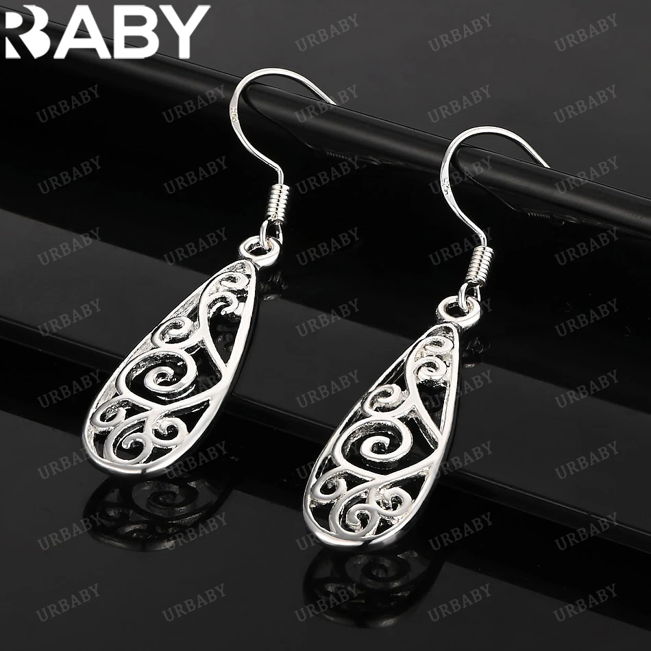 

URBABY 925 Sterling Silver Earrings Retro Curl Pattern Drop Earrings Jewelry Fashion Party and Daily Wear