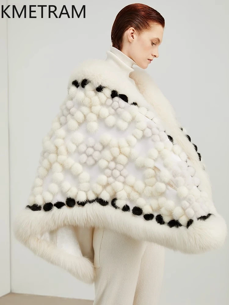 100% fourrure de vison naturelle + veste de fourrure de renard femme luxe vraie fourrure châle manteau 2025 haute qualité manteaux d'hiver femmes vêtements Fourrure