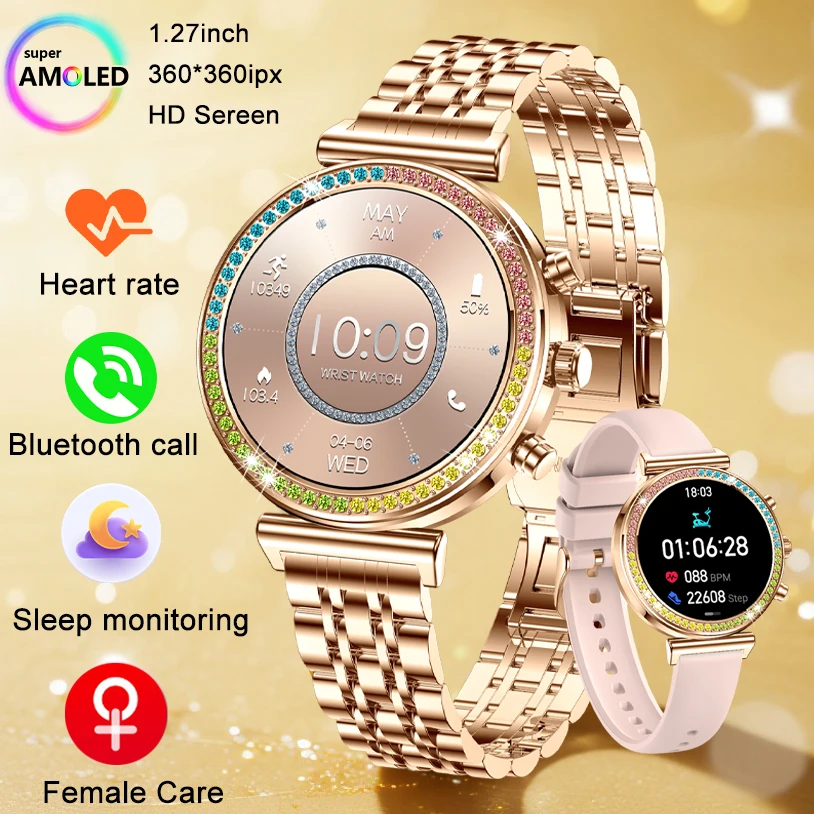 2025 Neue Smartwatches für Damen Luxuriöse Farbige Diamant-Uhr Damen Sport-Fitness-Tracker Herzfrequenz-Smartwatch als Geschenk für Android iOS