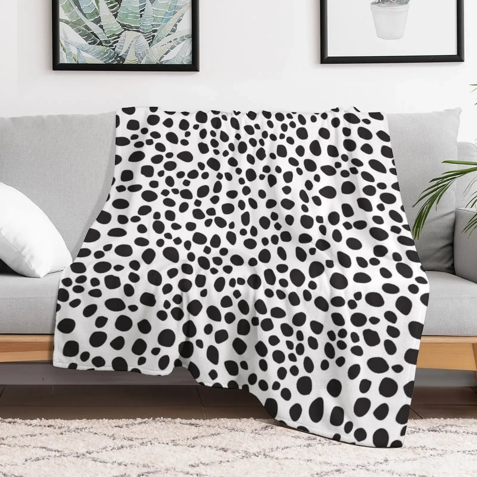 Black Dalmatian Pattern Throw Blanket Stain Resistant Cozy Warm Blanket