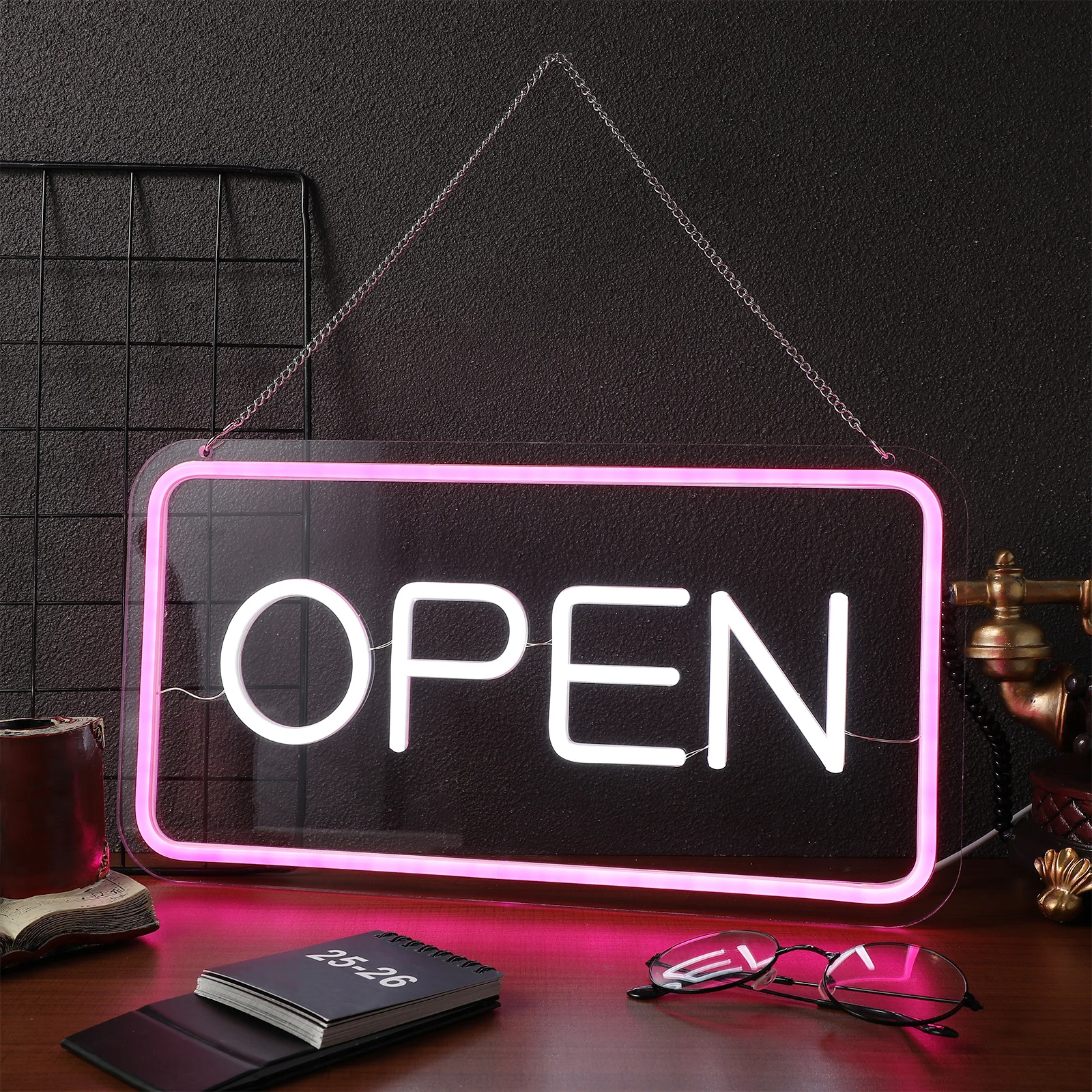 

1Set LED Open Sign Modern Design Bright Light Hanging Wall Store Sign for Business Office Open Signs Signs for Business