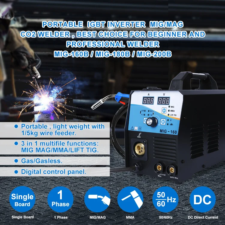 High Quality Aluminum MIG Welder 180A 3 in 1 no Gas and Gas Welding Machine with 1or 5kg Wire MIG Machine