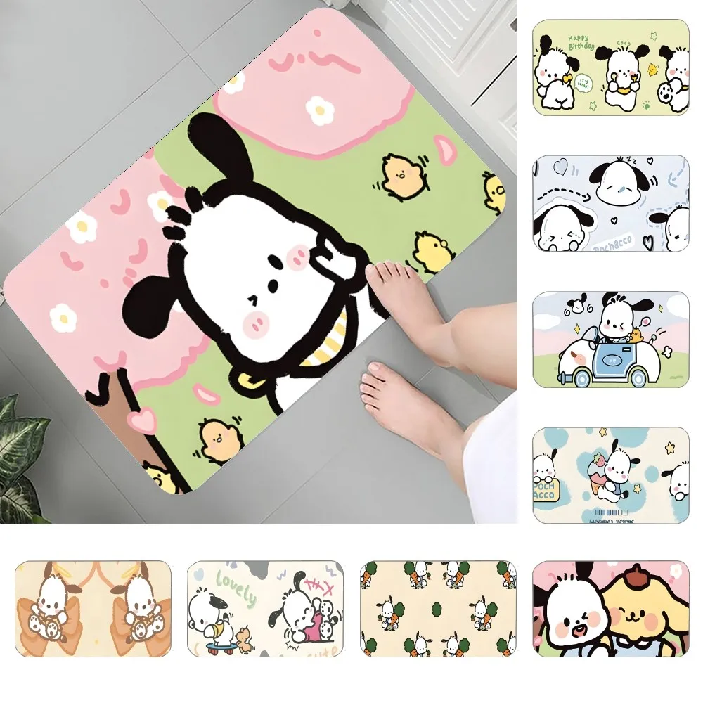 

S-Sario P-Pochacco Floor Mat Graphic Printed Flannel Doormats for Bathroom Kitchen Entrance Carpet Home Decor