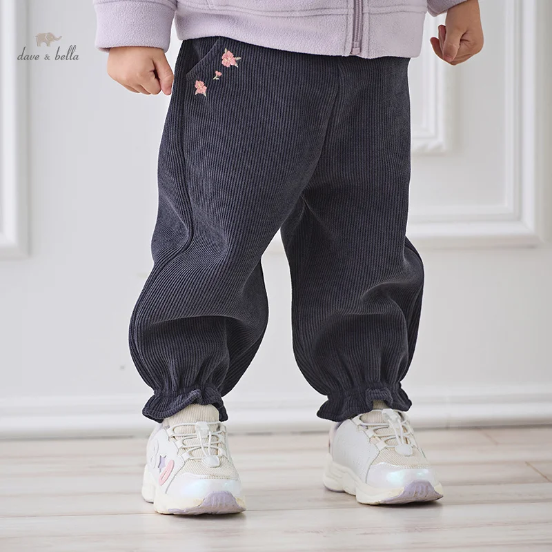 Dave Bella Girls Baby Trousers 2024 New Autumn Winter Comfortable Casual Cute Floral Children's knitted Pants Warm DB4242658