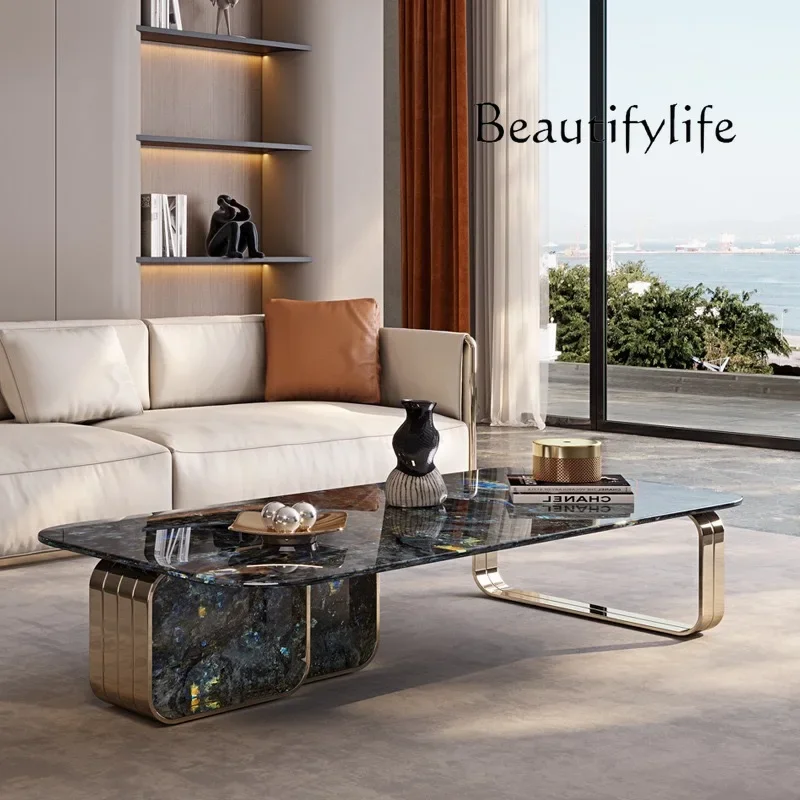 BJ Minimal Haute Couture Natural Marble Blue Jadeite Imported Luxury Stone Light Luxury Living Room Home Coffee Table