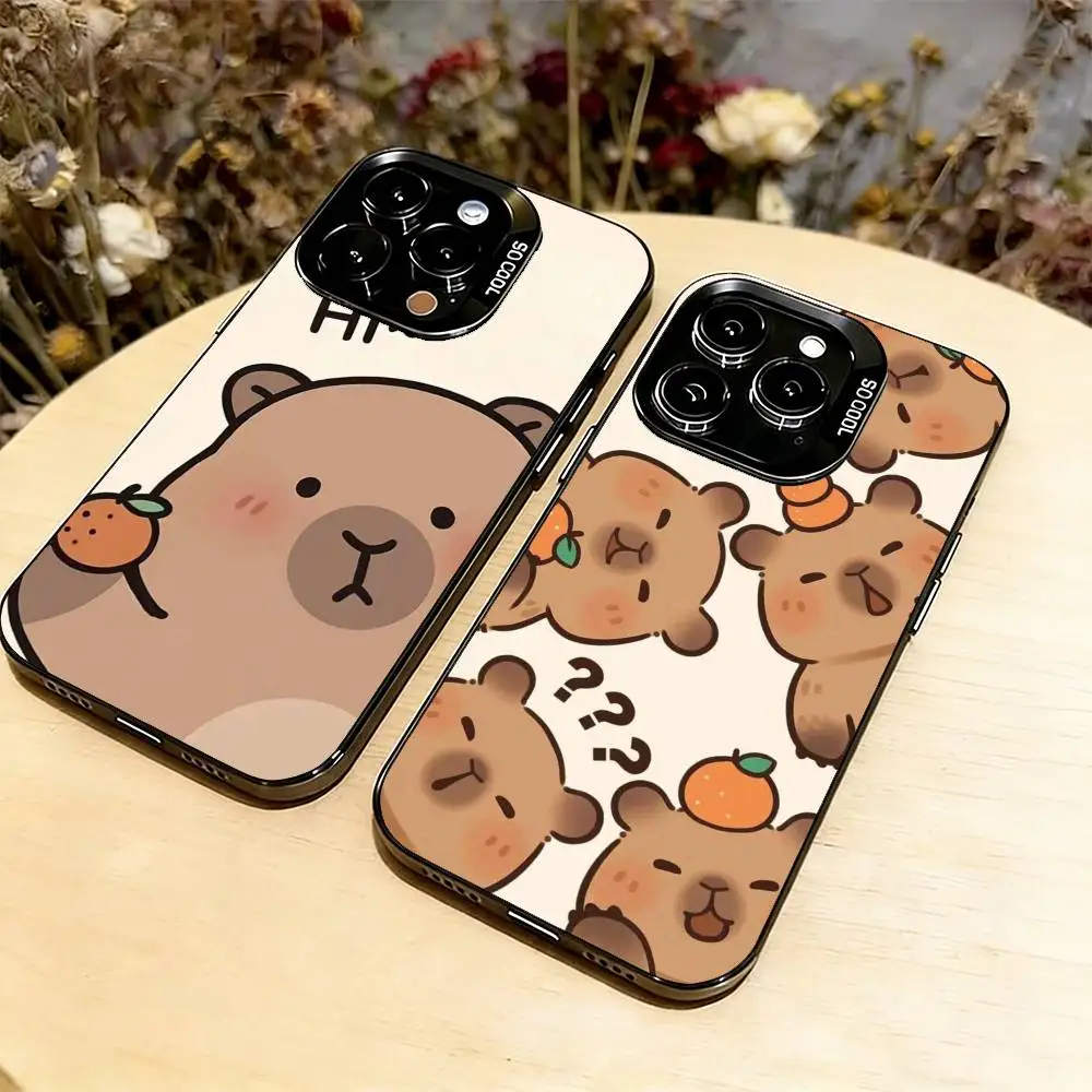 

Cool Capybara Phone Case For iPhone 17,16,15,14,13,12,11 Plus,Pro Max,XS,Colored Silver Plated Inside Cover
