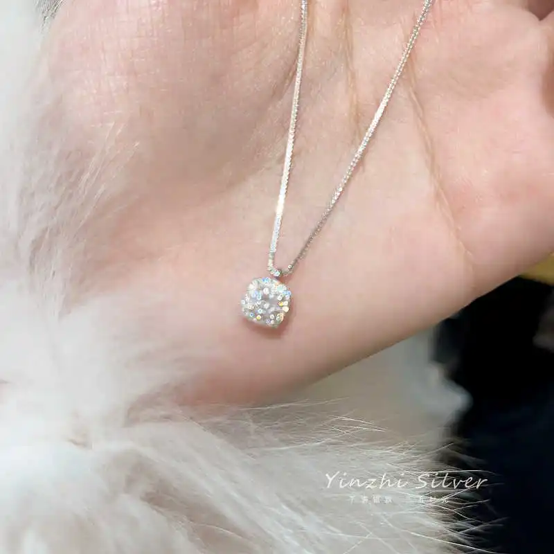Sparkling Zircon Sugar Cube Titanium Steel Necklace for Women High-end New Clavicle Chain Choker Jewelry Accessories