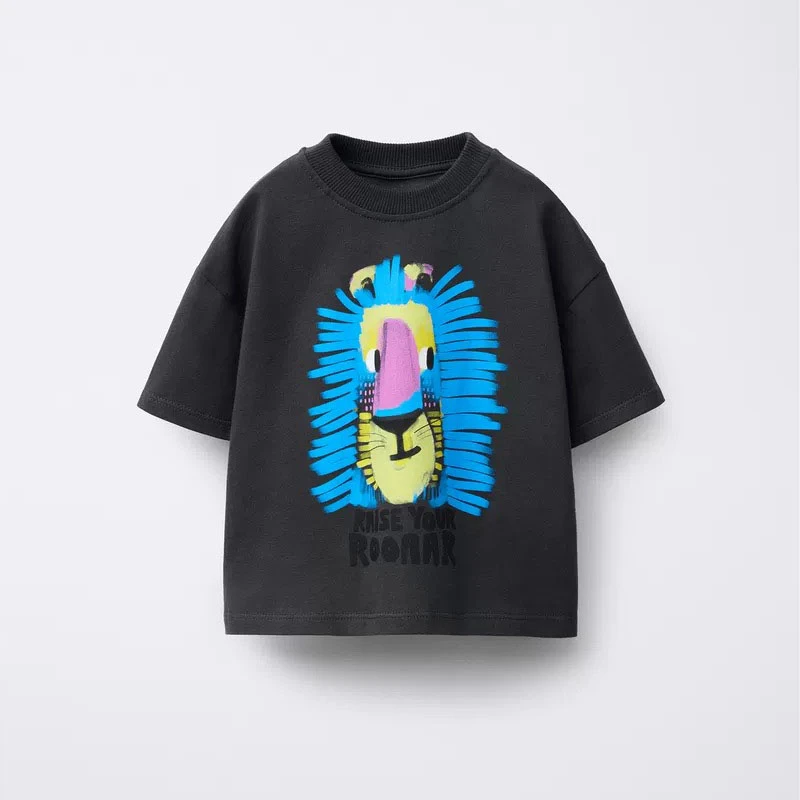 Cartoon Dog Print T Shirt Baby Boys Cute Crewneck Tops Simple All-match Tees White T-shirt Loose Fashion Wear 2025 Baby Clothing