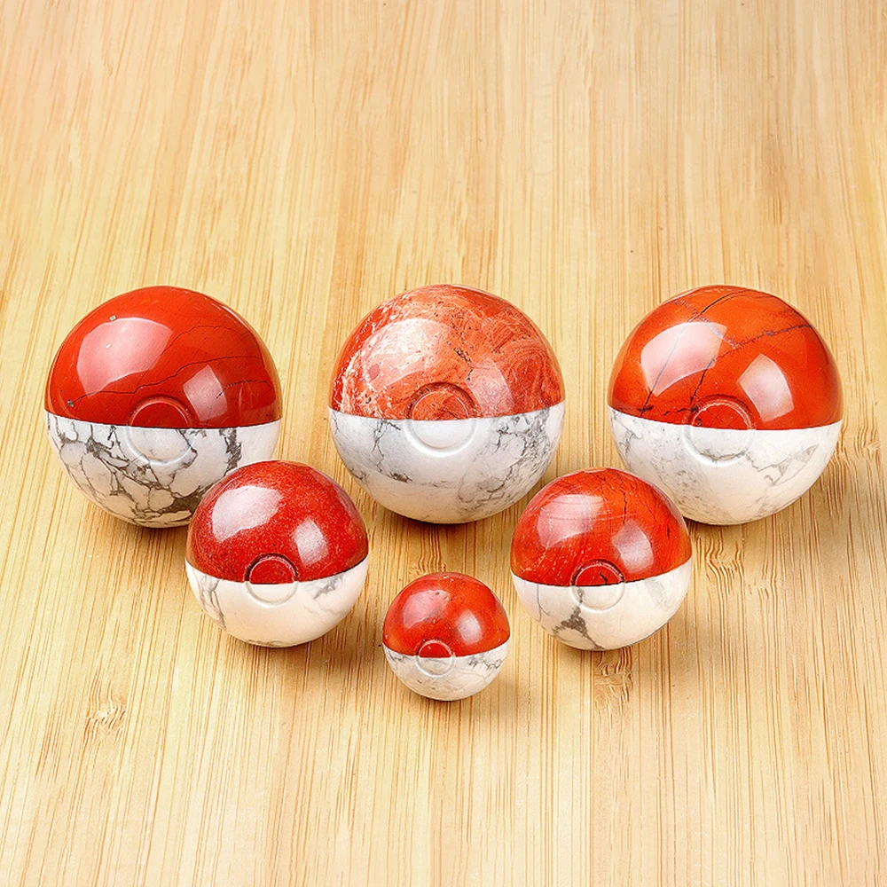 2 3 4CM Cartoon Pocket Monster Ball Natural Crystal Healing Stone Red Jasper White Howlite For Children Gifts Decor Wholesale - view 5