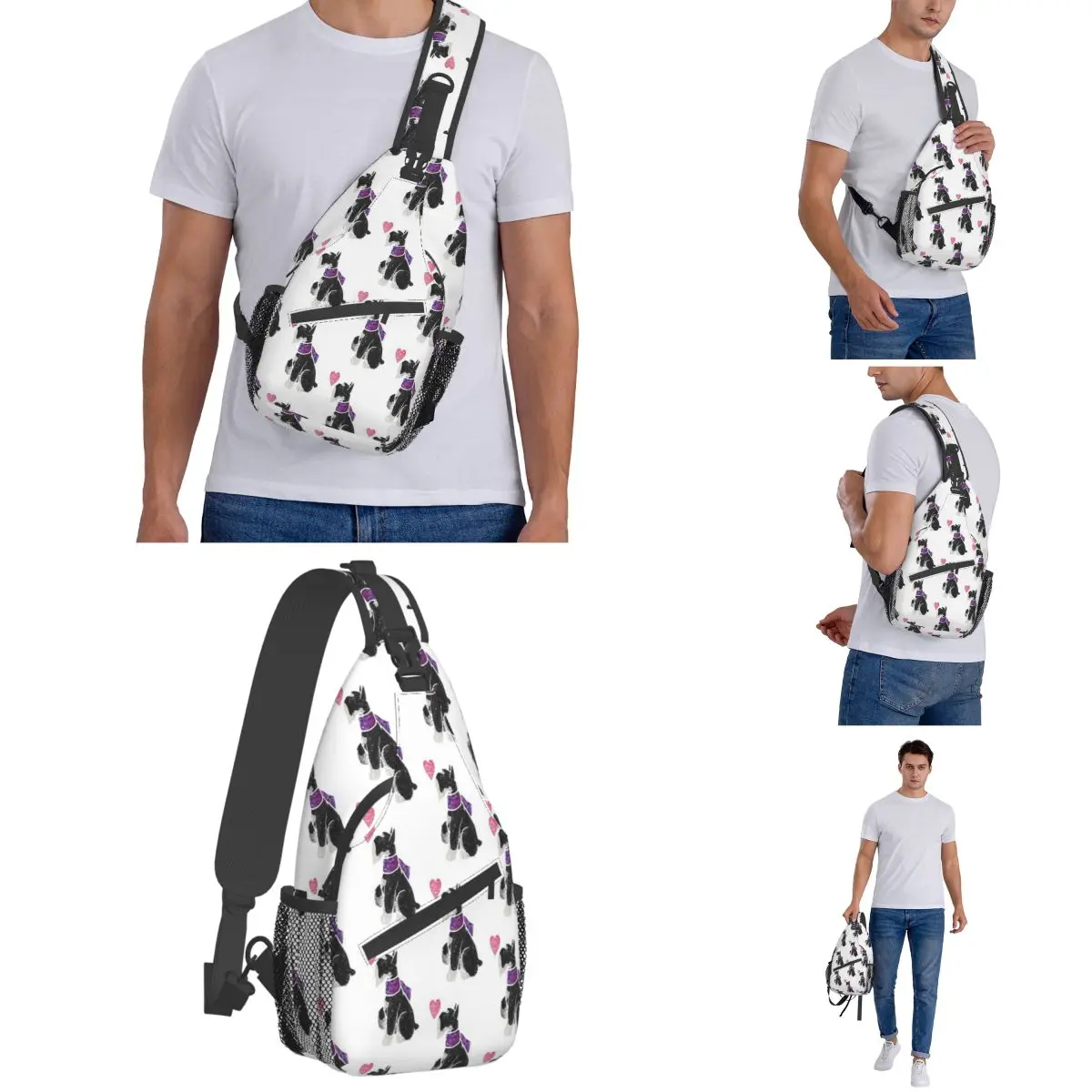 Aguarela Schnauzer Miniatura Sling Bag Peito Crossbody Ombro Sling Mochila Viagem Caminhadas Daypacks Dog Cool Bookbag