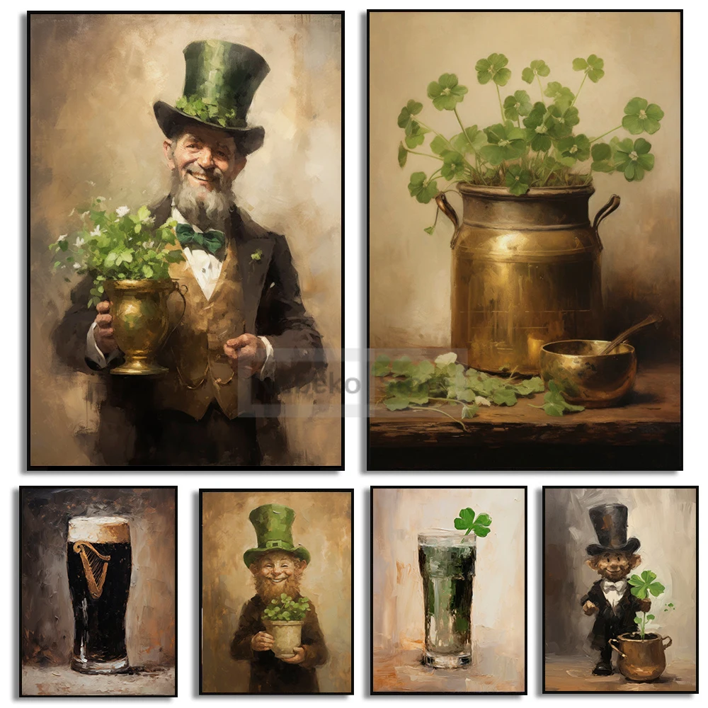 Saint Patricks Day Poster St Patricks Day Lucky Four Leaf Clover Prints Canvas Painting Wall Art Pictures Home Room Irish Decor