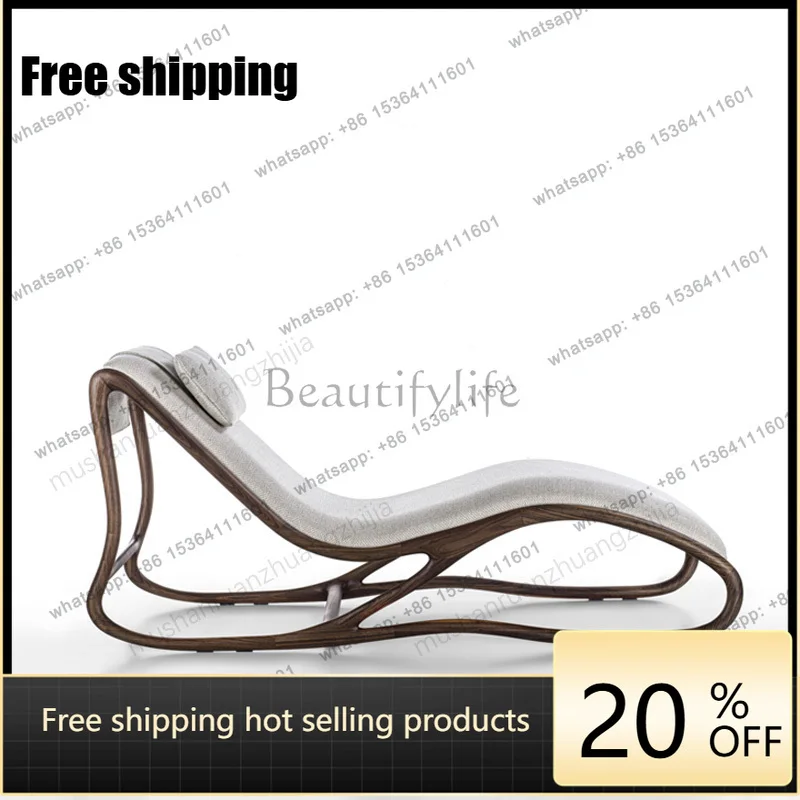 Italian wabi-sabi wind black walnut recliner lunch break home bedroom beauty fabric chaise longue chairFactory Direct