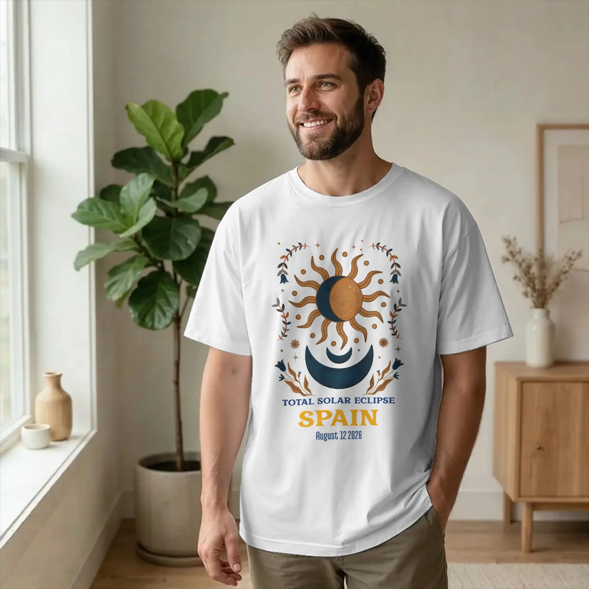 Novelty Spain Total Solar Eclipse 2026 T-Shirt Men Round Neck Pure Cotton T Shirt Astronomy Short Sleeve Tees Gift Idea merch