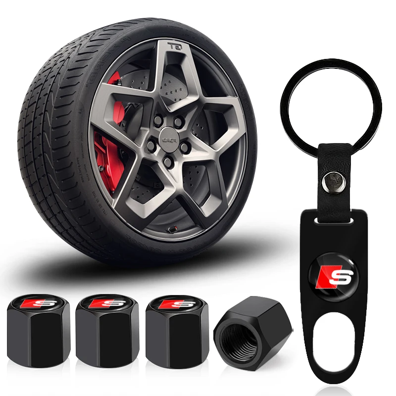 Car Wheel Tire Valve Stems Cap With Keychain Keyring Badge For Audi Sline TT A1 A3 A4 A5  A8 Q3 Q5 Q7 S3 S8 Sports Avant Etron