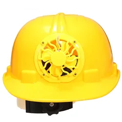 ANPWOO New Design Adjustable 0.3W PE Solar Powered Safety Security Helmet Hard Ventilate Hat Cap with Cooling Cool Fan Yellow