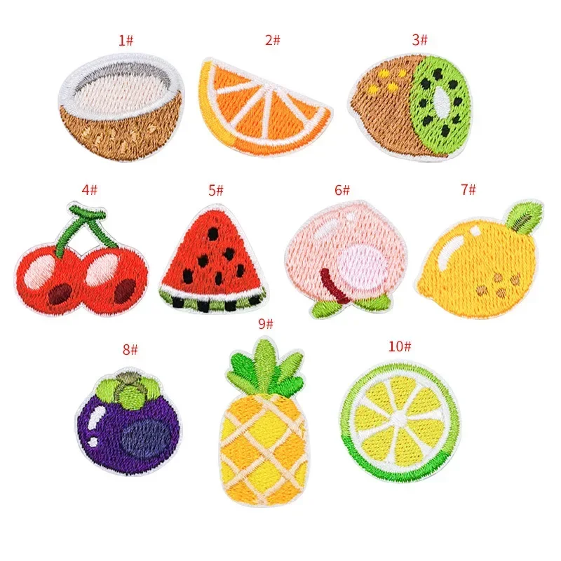 Cartoon Fruit Embroidery Patches, Stick on Mini Cloth Appliques, Coconut Cherry Lemon, Self-adhesive Stickers for Baby Clothing