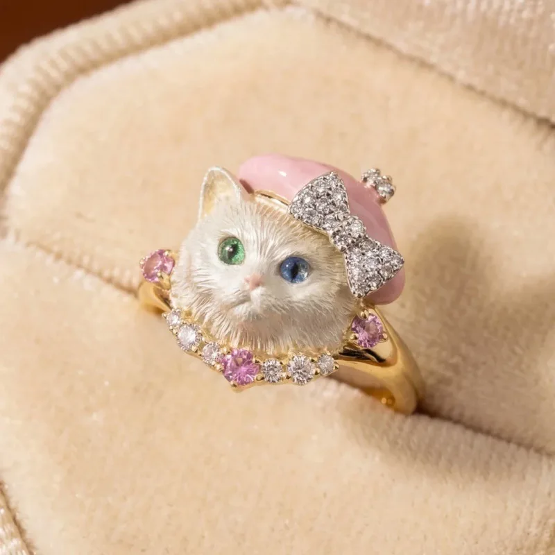 Cute Cat Ring Exquisite Fun Design Brushed Craftsmanship Sweet Puppy Dog Pet Girlfriend Girlfriend Gift Ring Woman