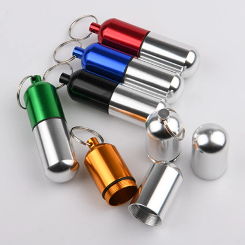 1PC Waterproof Outdoor Medicine Pill Container Capsule Portable Metal Keychain Aluminum Case Metal Waterproof Box