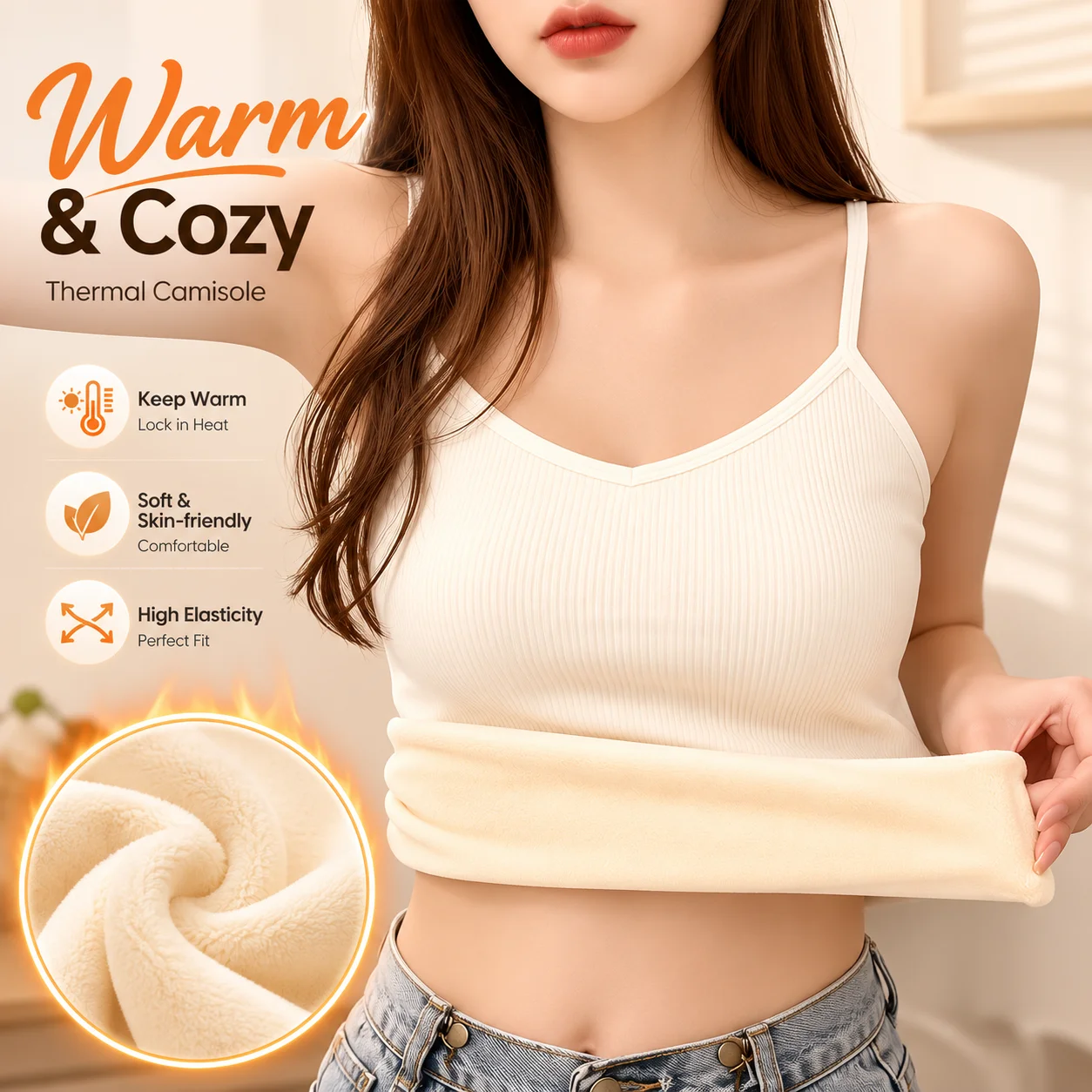 2-teiliges Set Damen Thermoweste Slim Fit Geripptes Tanktop Winter Warme Basisschicht Weiche Bequeme Unterwäsche für Kaltes Wetter