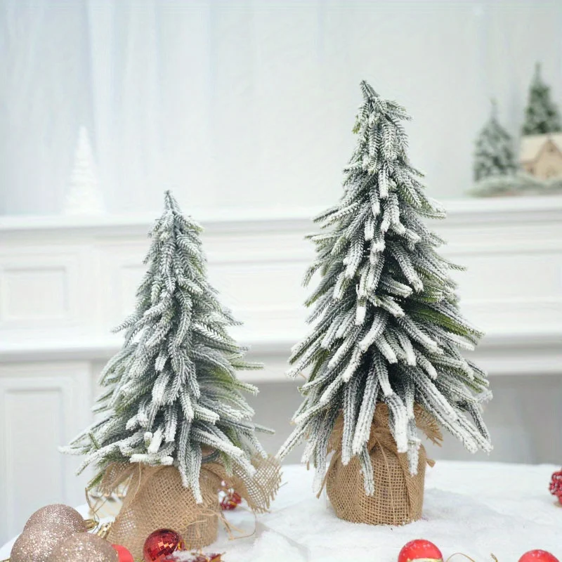 1 Piece Mini Falling Snow Christmas Tree PE Flocked Christmas Tree Tabletop Decorator Scene Arrangement Decorations