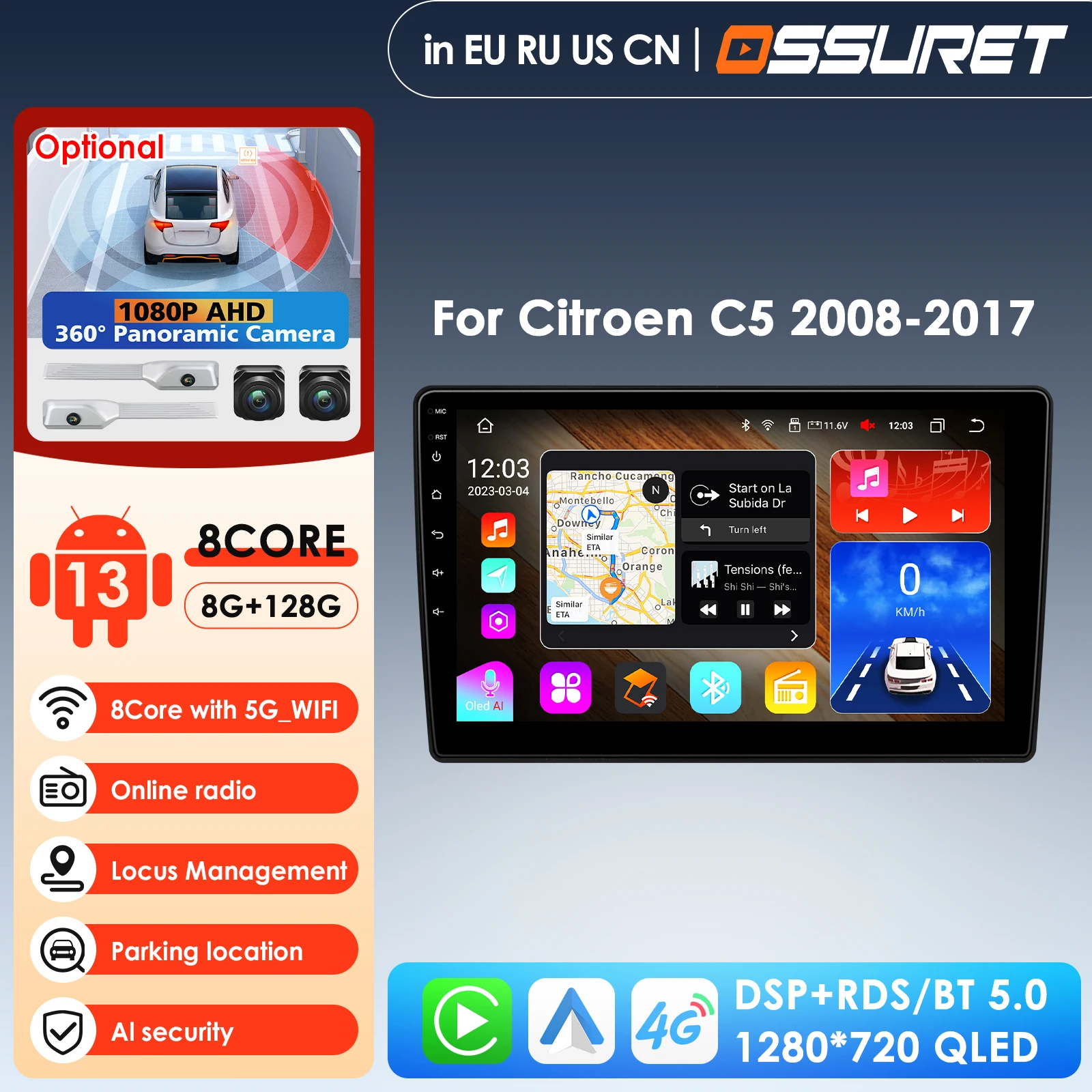 

10.1'' 2 Din Autoradio for Citroen C5 2008 -2017 GPS 2Din Android Car Radio Multimedia Video Player Wireless Carplay Auto 4G DSP