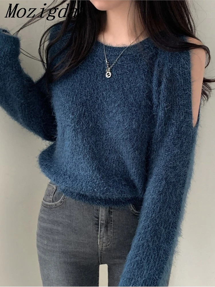 

Autumn Loose Knitted Pullover Sweater Women Korean Chic Off Shoulder Lazy Oaf Ladies Sweaters Jumpers Tops