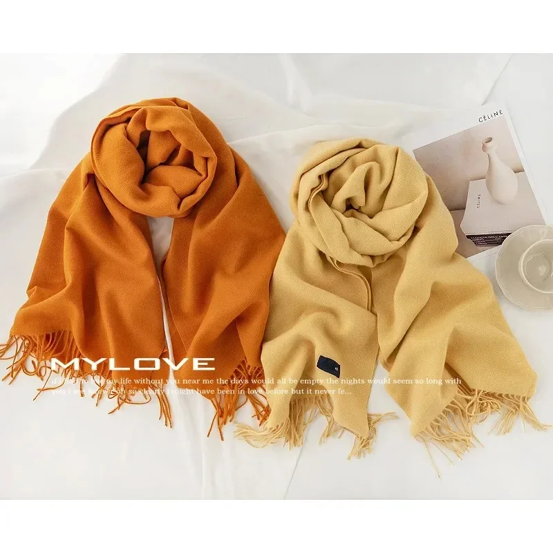 Winter Trend Versatile Solid Color Scarf Women Luxury Imitation Cashmere Tassel Thickening Warm Neck Protection Scarves Shawl