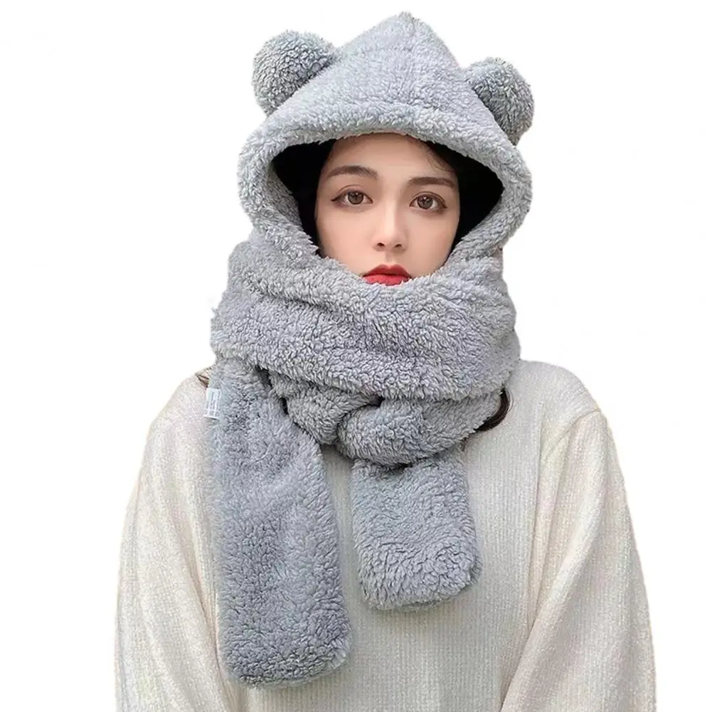 New Cute Bear Ear Hat Scarf Gloves Set Winter Women Beanies Caps Warm Casual Plush Hats Casual Solid Fleece Girl Kawaii Present