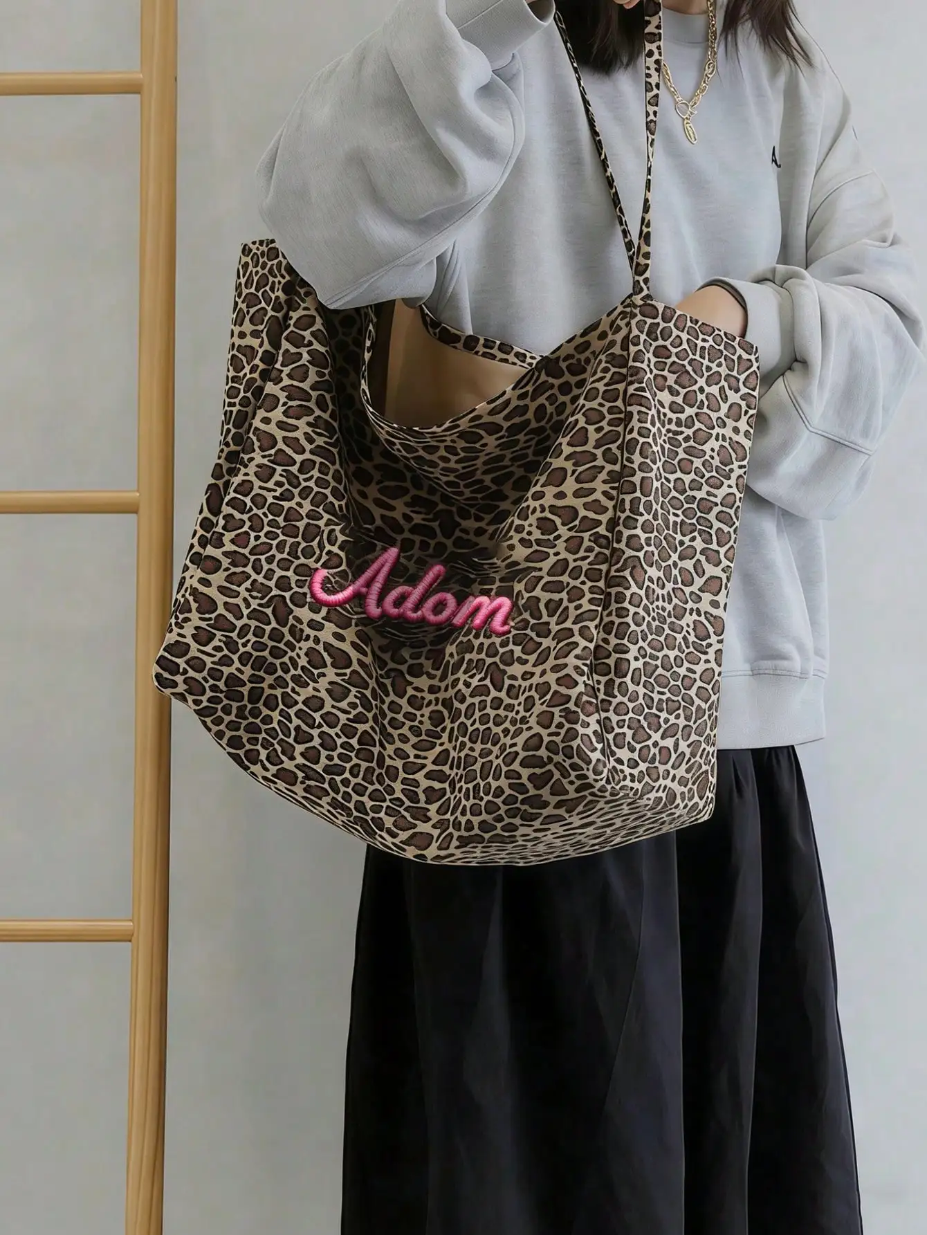 Custom Name Leopard Print Tote Bag Women Large Capacity Shoulder Bag Casual Shopping Handbag Personalized Embroidery Gift Her - view 3