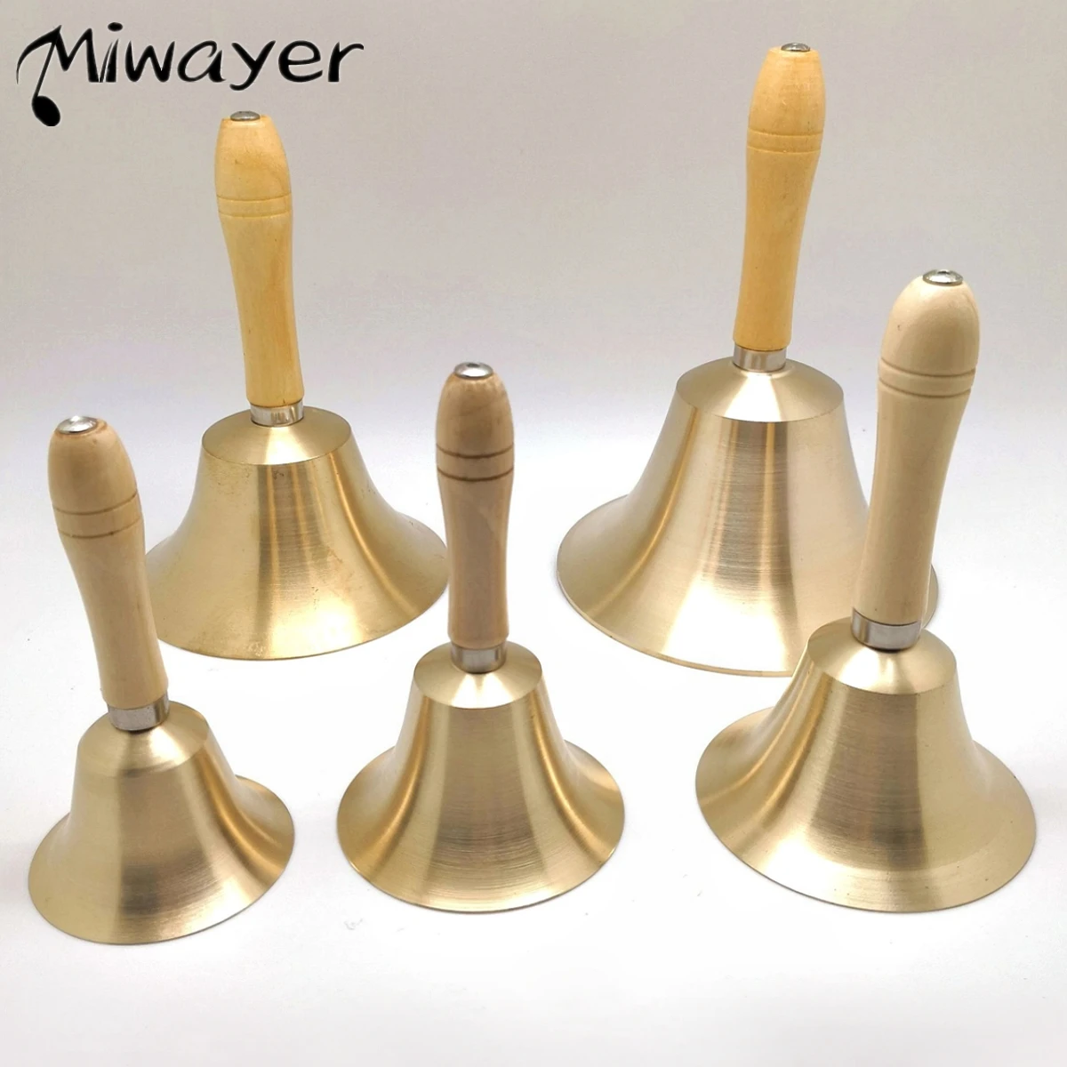 Miwayer Extra Loud Solid Brass Hand Call Bell with Wooden Handle 4.3/3.2in Used For Weddings, School Classroom, Service And Game