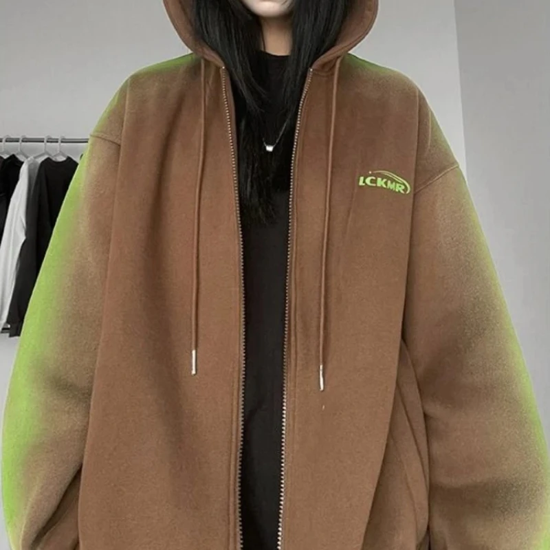 

Hoodies Baggy Woman Tops Full Zip Up Loose Hooded Sweatshirt for Women With Zipper Xxl Y 2k Vintage Korean Fashion Novelty Y2k M