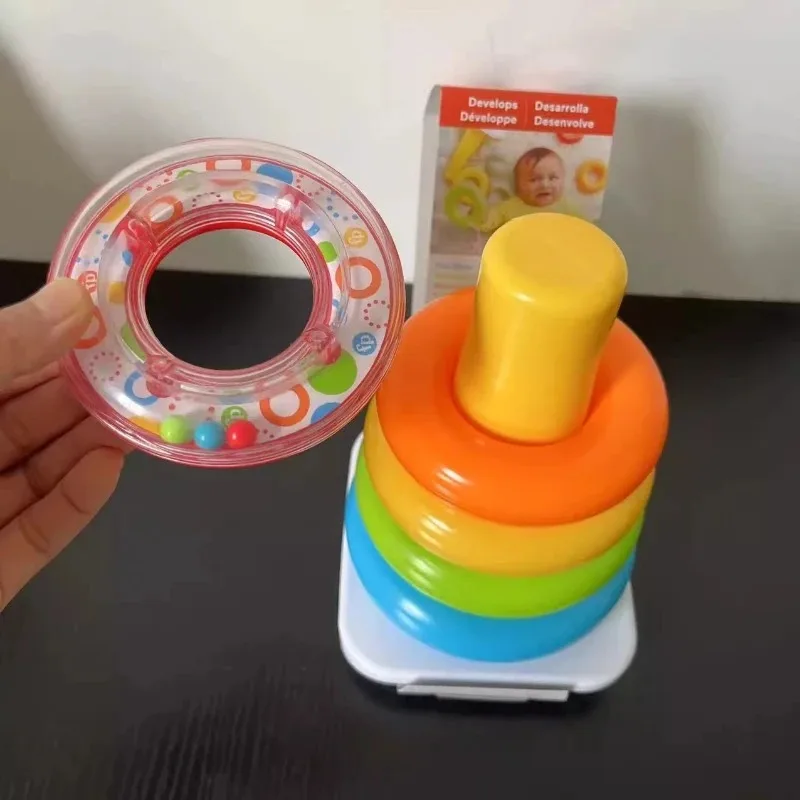0-36 Months Educational Toys Baby Stack Up Nesting Rainbow Tower Ring Learning Brilliant Basics Rock-a-Stack Rattle Toy