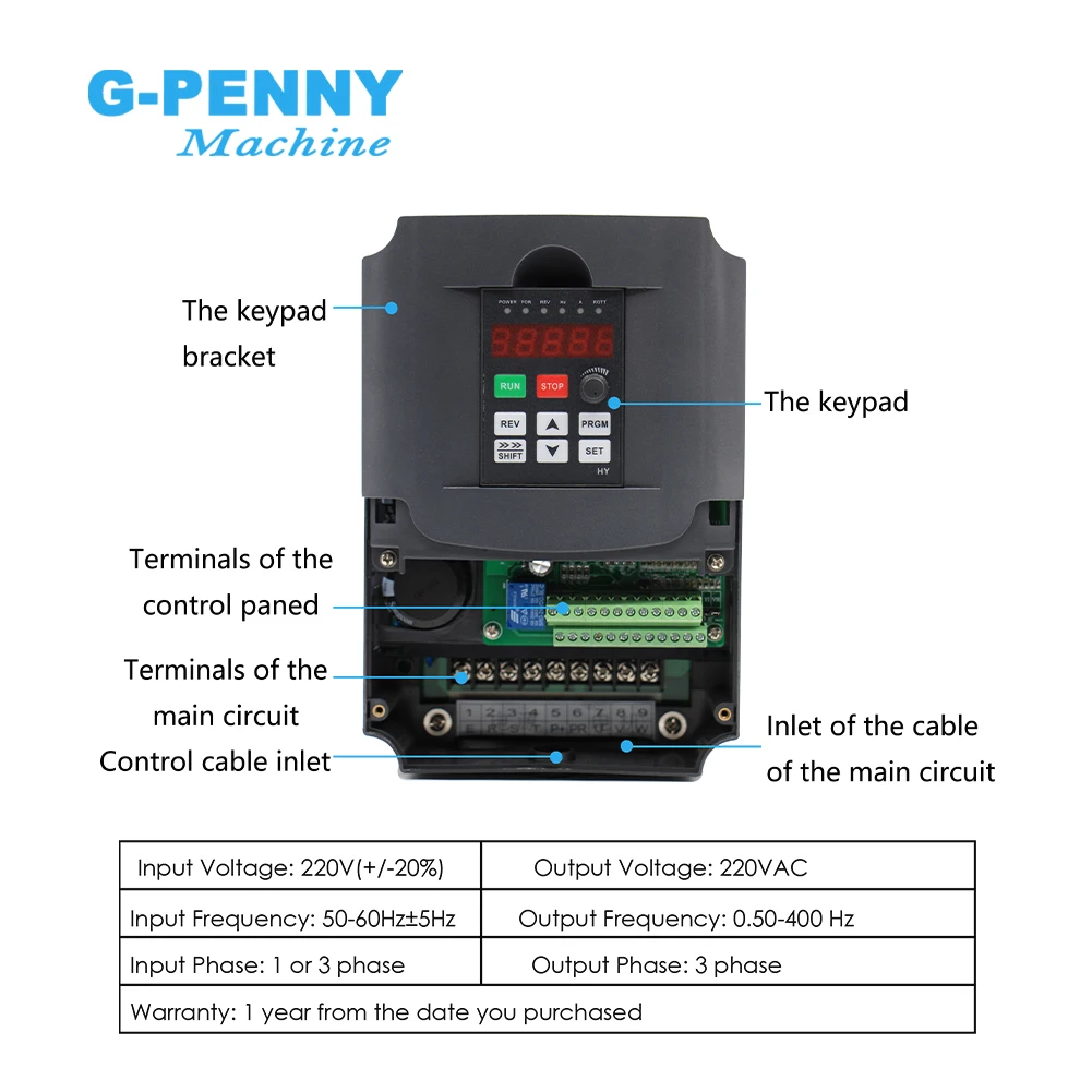 220v 4.0kw VFD Variable Frequency Drive VFD / Inverter 1HP or 3HP Input 3HP Output 380v frequency inverter