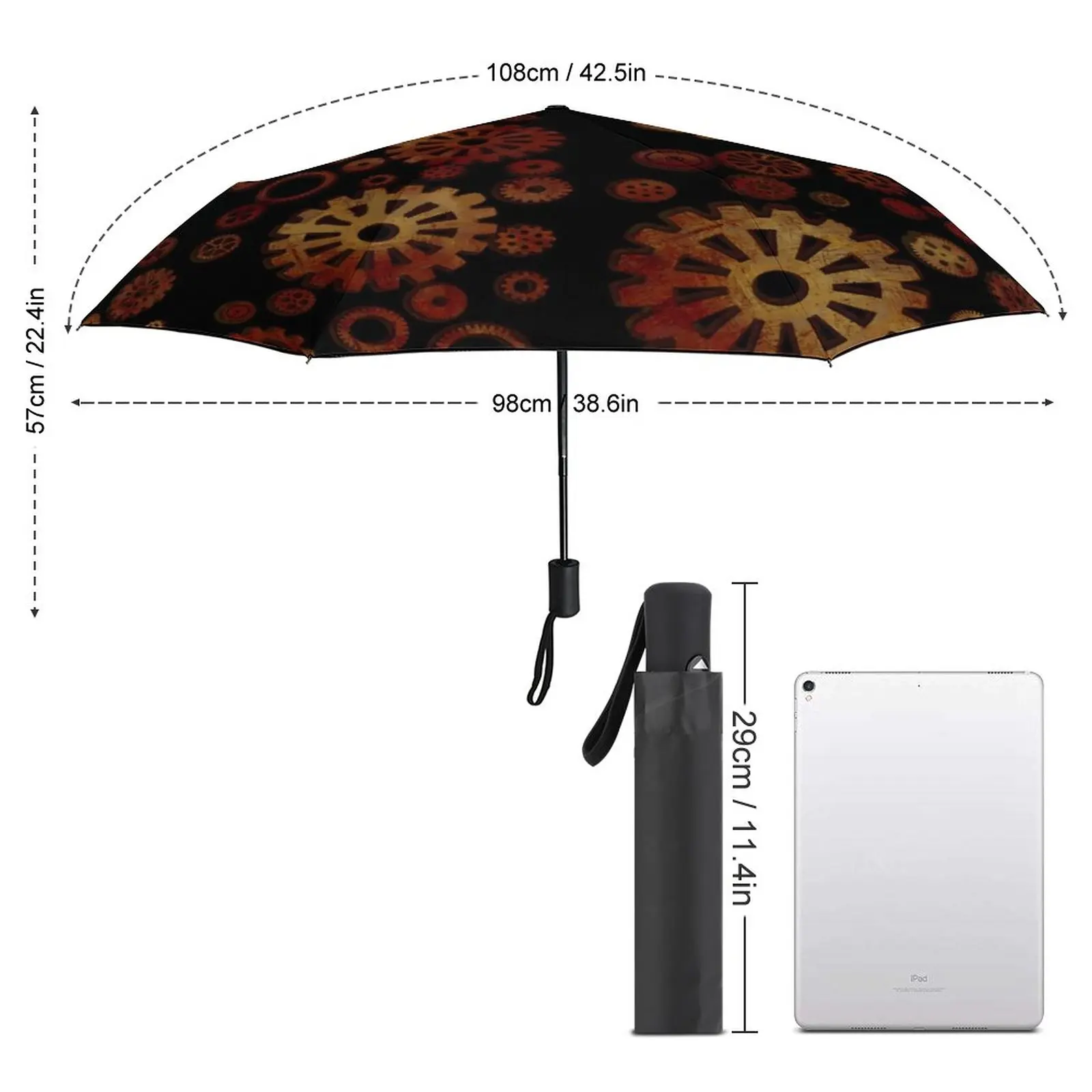 Steampunk Gears Umbrella Abstract Print Aesthetic Wind Proof Umbrella Automatic Art Portable Garden Umbrella